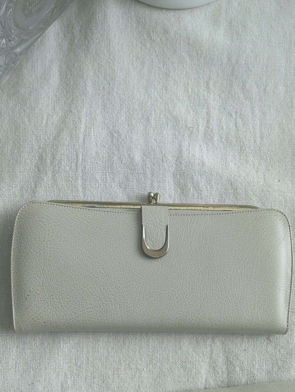Baronet Women's Leather Long Wallet in Light Cream with Gold Accent
